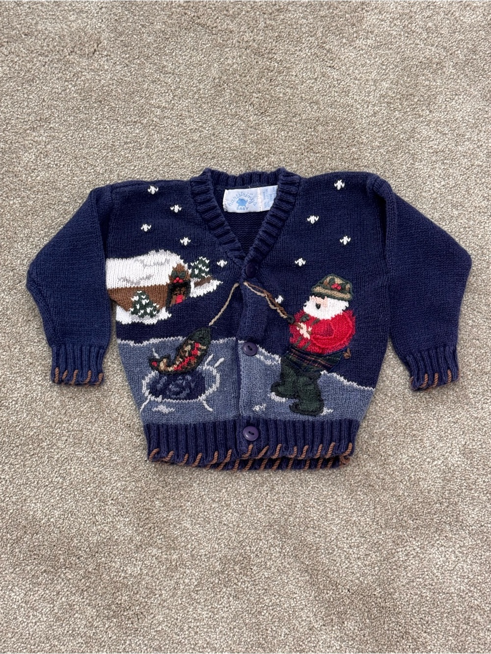 Vtg Heartstrings Sz 12-18m Baby Christmas Winter Knit Cardigan